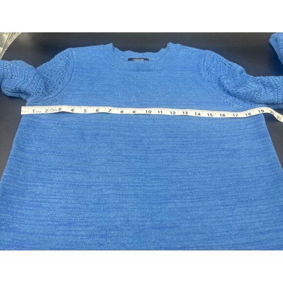 Christian Siriano Womens Blue Pointelle Textured Sleeve Sweater Large Classic - Picture 7 of 8